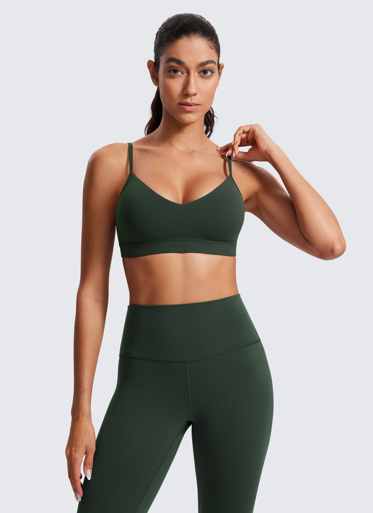 CRZ YOGA Butterluxe Womens V Neck Camisole Yoga Padded Sports Bra Green Palm Court
