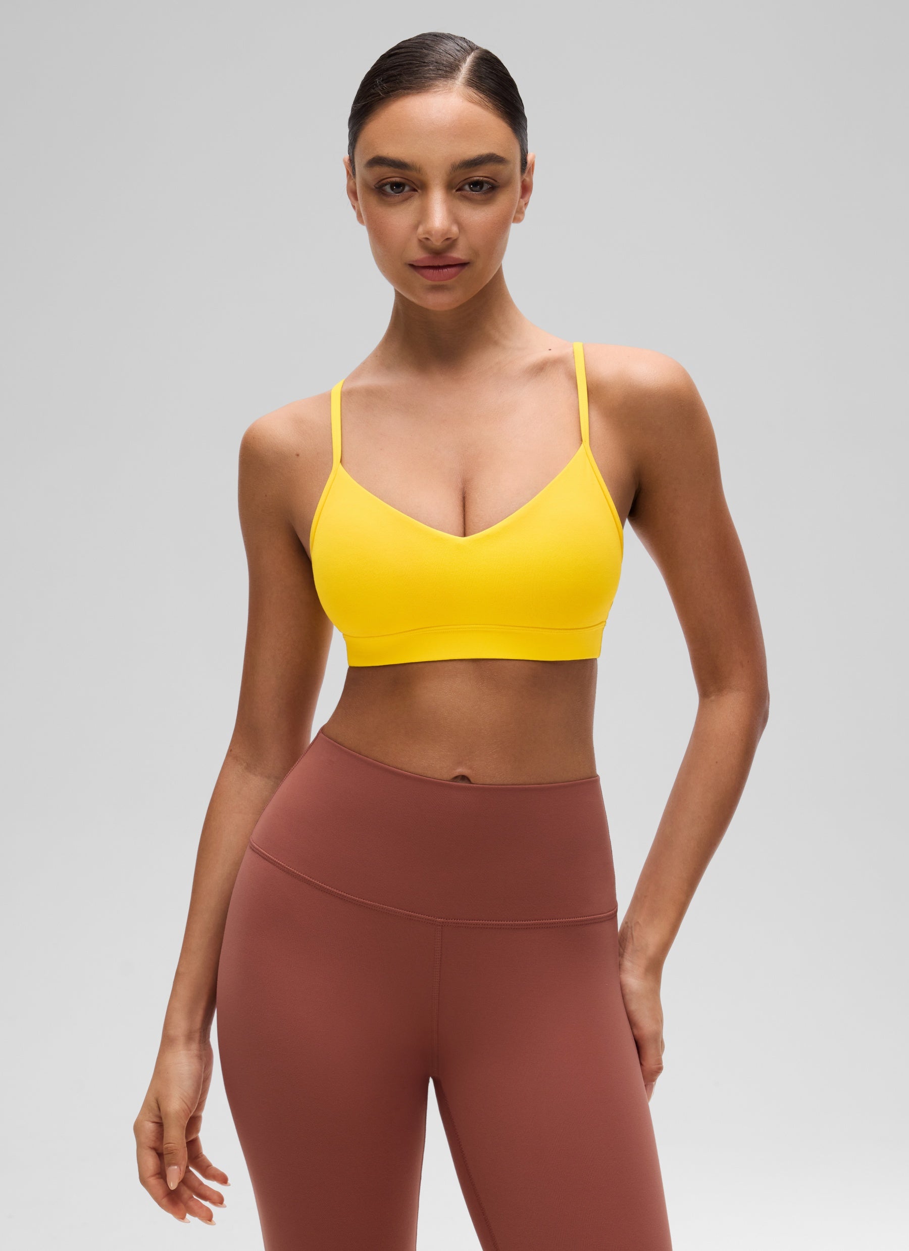 CRZ YOGA Butterluxe Womens V Neck Camisole Yoga Padded Sports Bra High Visibility Yellow @model_info:Anano