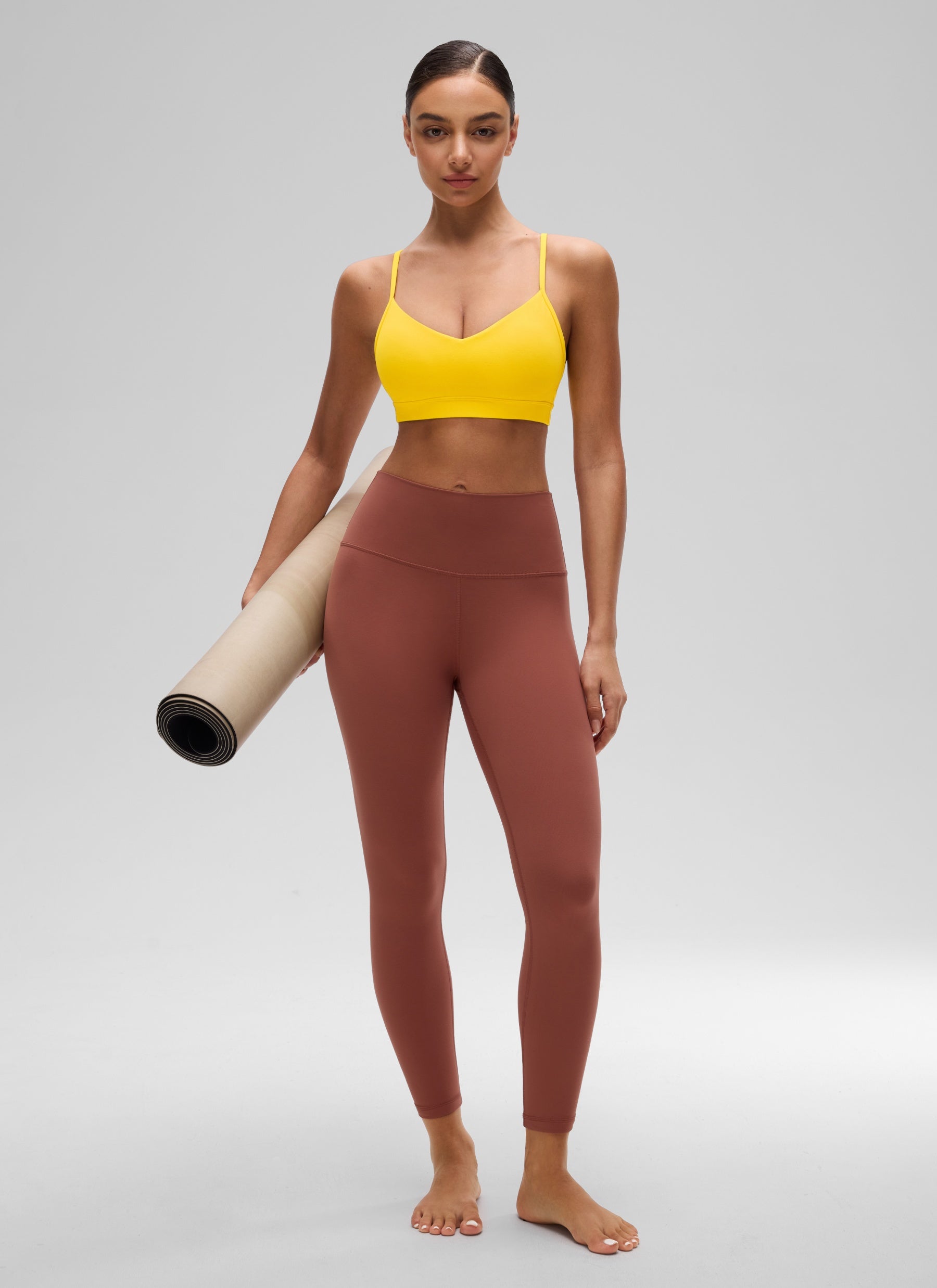 CRZ YOGA Butterluxe Womens V Neck Camisole Yoga Padded Sports Bra High Visibility Yellow @model_info:Anano