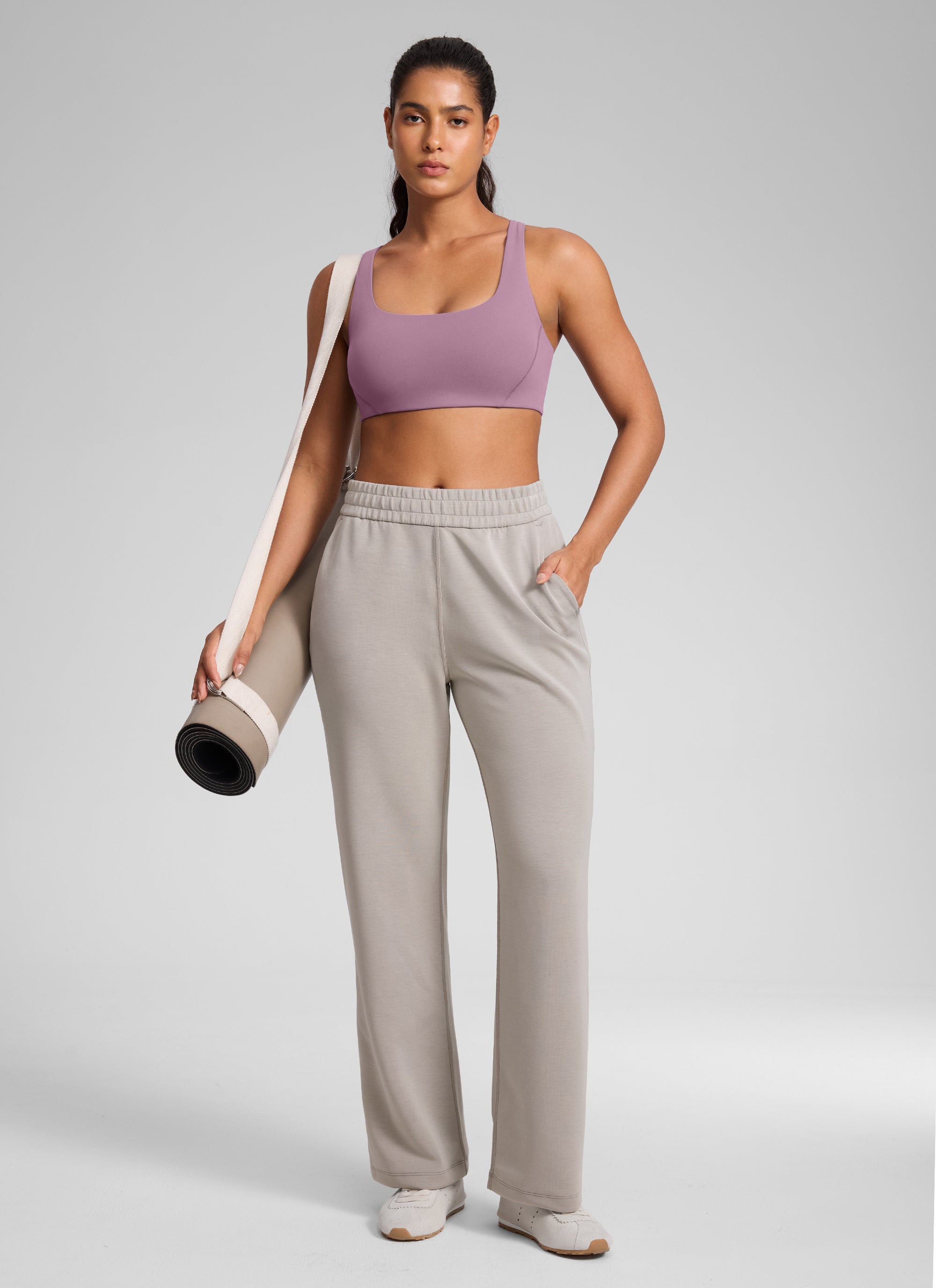 CRZ YOGA Womens Butterlift Double Lined Square Neck Yoga Sports Bra Light Lavender