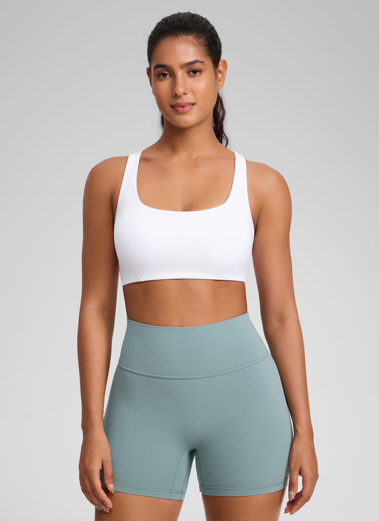 CRZ YOGA Womens Butterlift Double Lined Square Neck Yoga Sports Bra Black