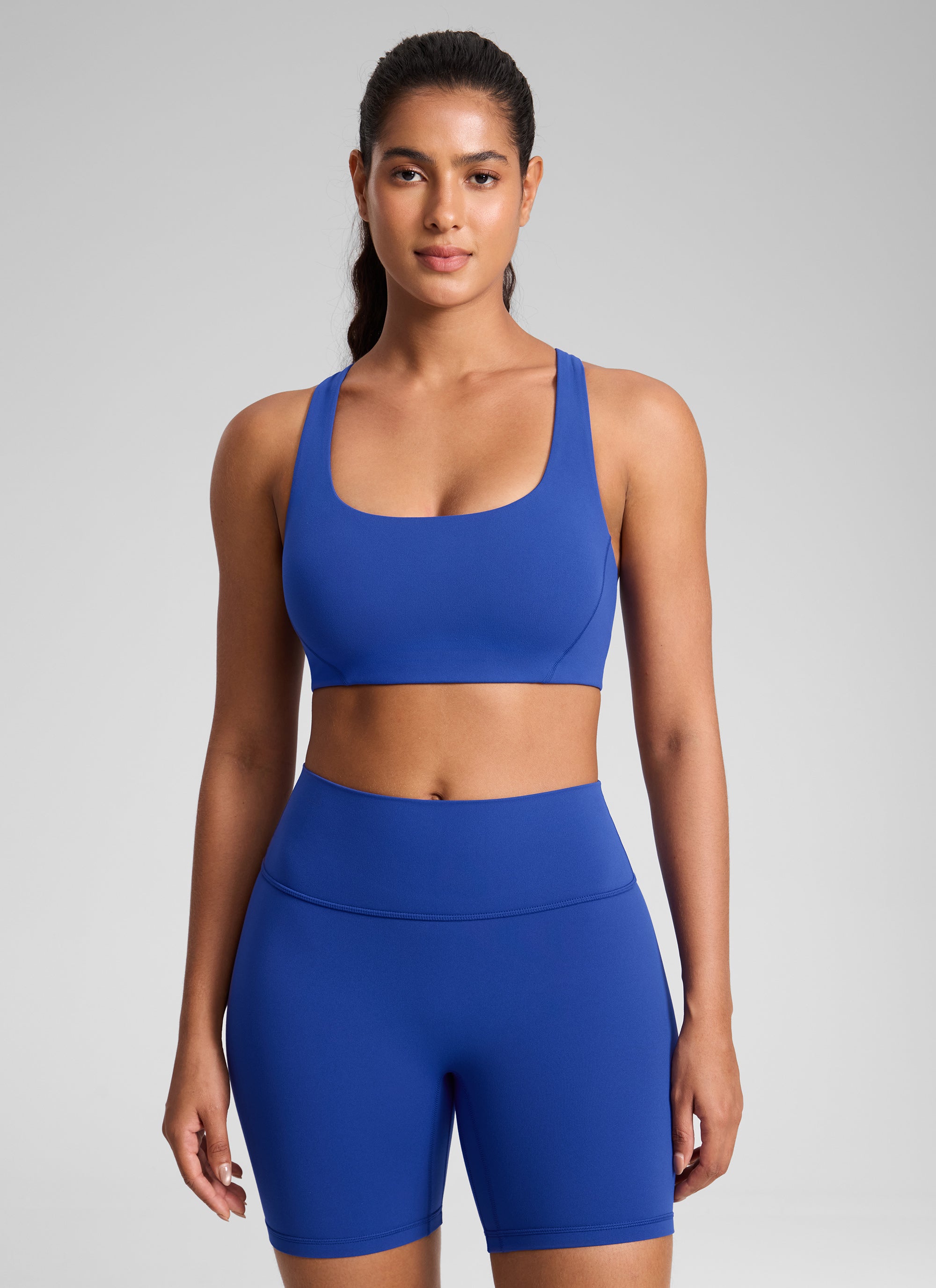 CRZ YOGA Womens Butterlift Double Lined Square Neck Yoga Sports Bra Waves Blue
