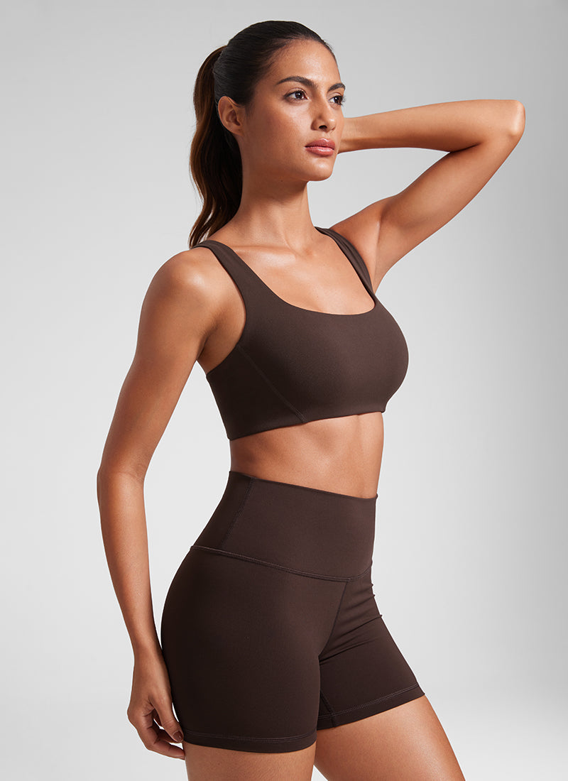 CRZ YOGA Womens Butterlift Double Lined Square Neck Yoga Sports Bra Hot Fudge Brown