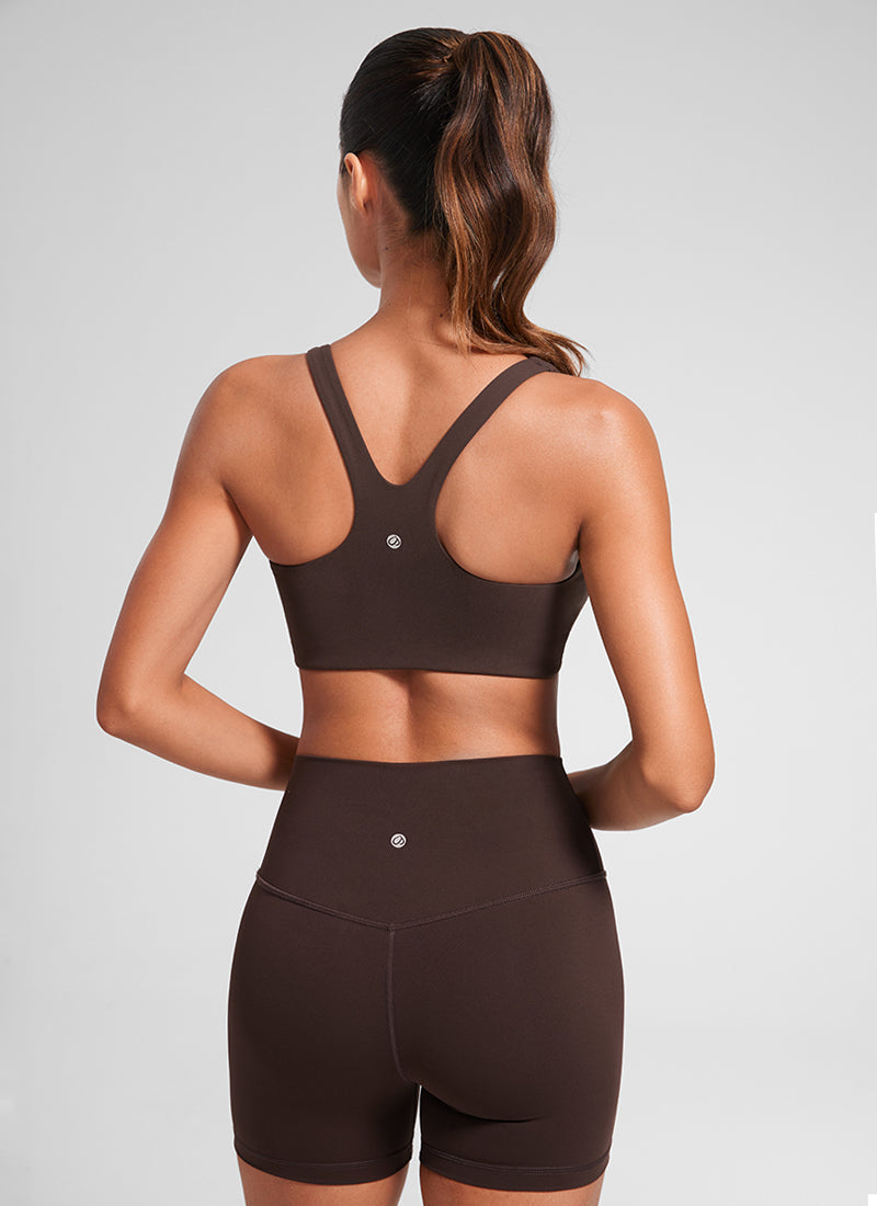 CRZ YOGA Womens Butterlift Double Lined Square Neck Yoga Sports Bra Hot Fudge Brown