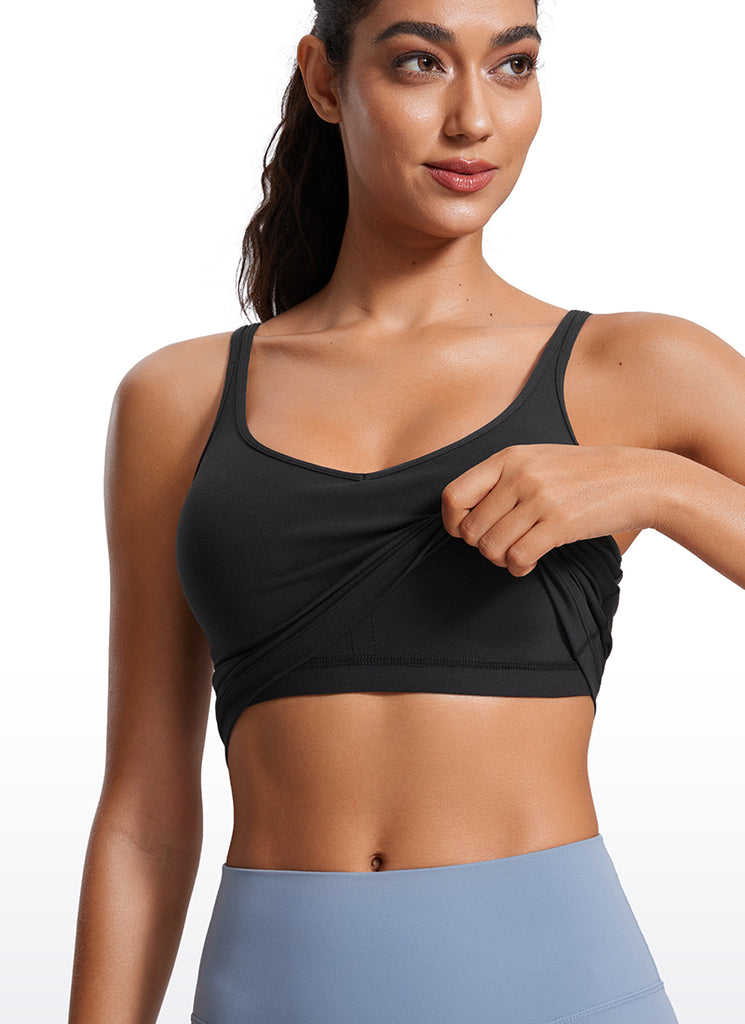 CRZ YOGA Butterluxe-Light Womens V Neck Longline Yoga Padded Sports Bra Black