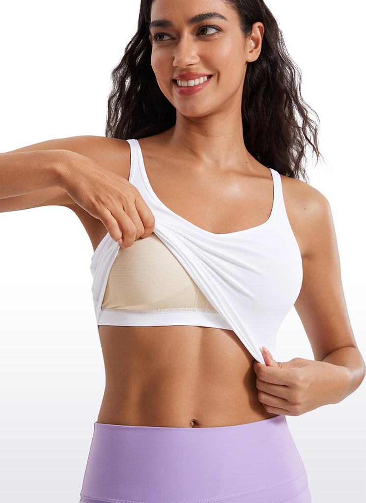 CRZ YOGA Butterluxe-Light Womens V Neck Longline Yoga Padded Sports Bra White