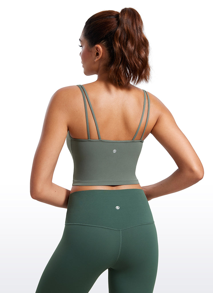 CRZ YOGA Butterluxe-Light Womens V Neck Longline Yoga Padded Sports Bra Taupe