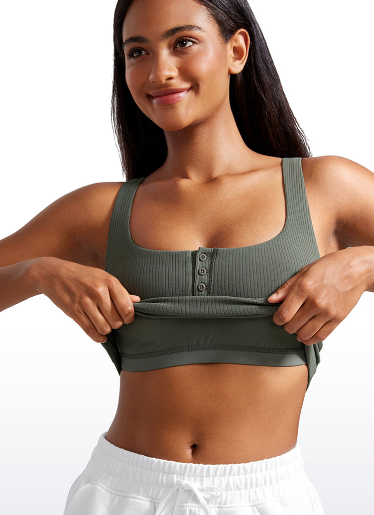 CRZ YOGA Women Longline Square Neck Padded Yoga Crop Tank Top Grey Sage