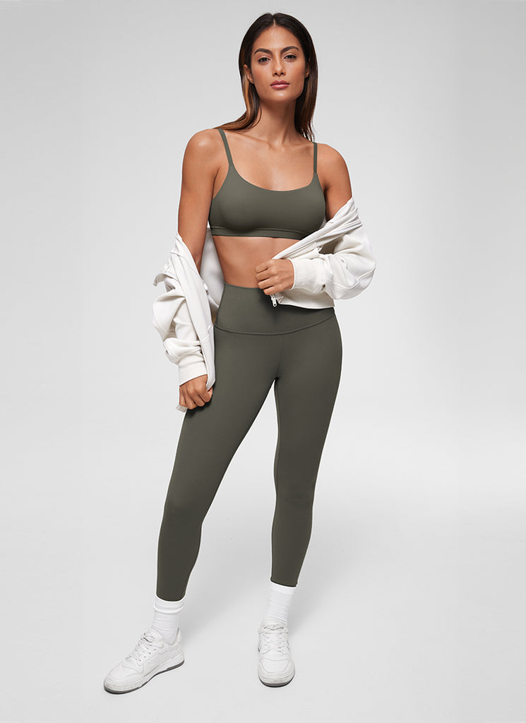 CRZ YOGA Women's Softhold Wireless Scoop Neck  Everyday Bra Adjustable Gravel Beige