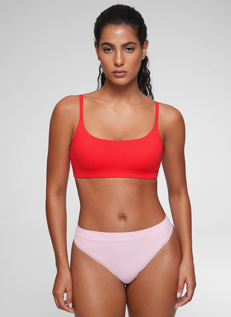 CRZ YOGA Women's Softhold Wireless Scoop Neck  Everyday Bra Adjustable Gravel Beige