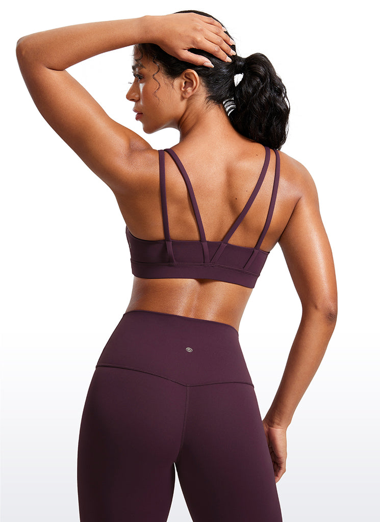 CRZ YOGA Women's Yoga Molded Cup Butterluxe Strappy Bra V Neck Deep Red