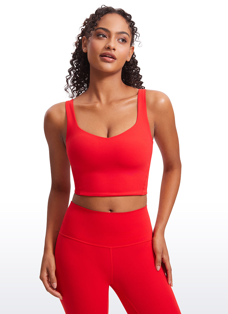 CRZ YOGA Women's Yoga Molded Cup Butterluxe Longline Bra V Neck Deep Red