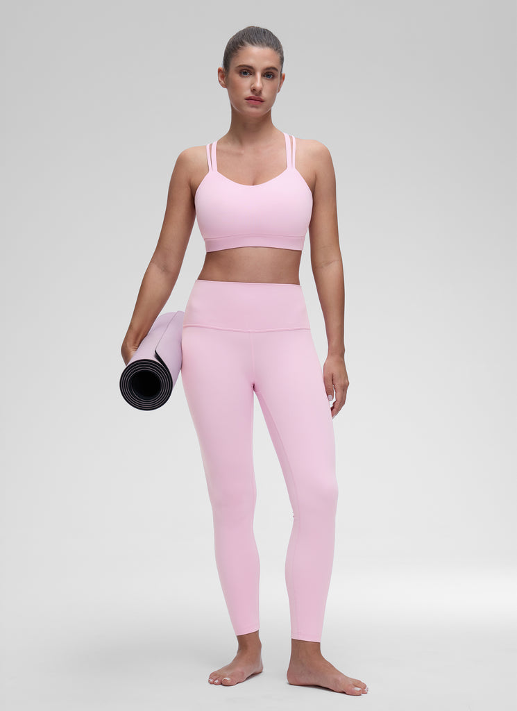 CRZ YOGA Women's Yoga Light Support Double Strap Mold Sport Bra Vita Pink