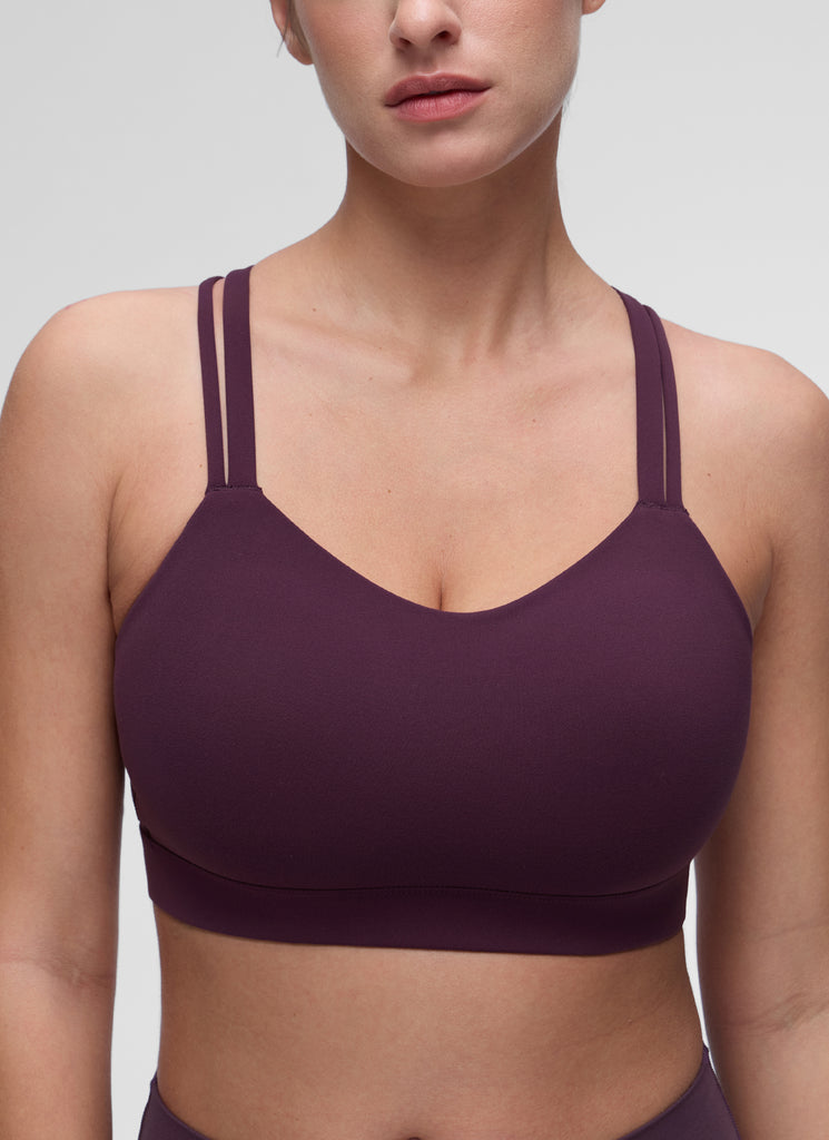 CRZ YOGA Women's Yoga Light Support Double Strap Mold Sport Bra Deep Purple
