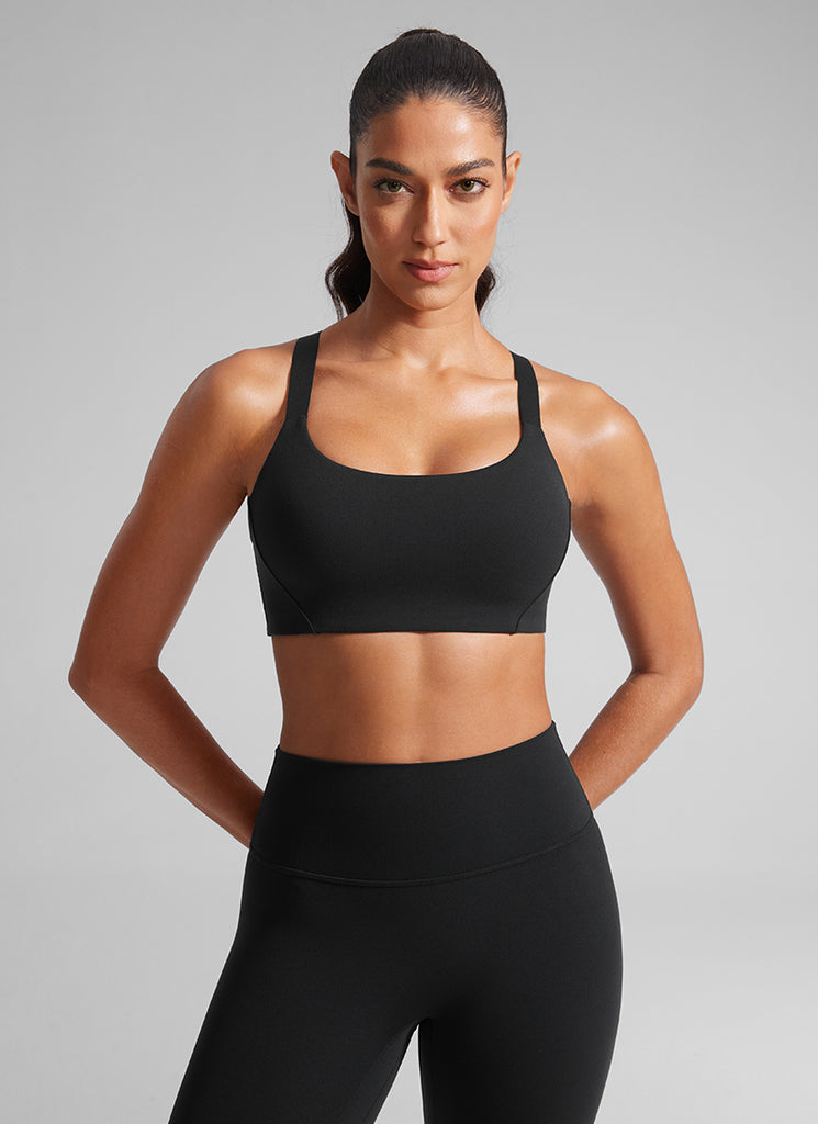 CRZ YOGA Women's Gym Top Butterlift Scoop Neck Bra Adjustable Straps Sparkle Blue