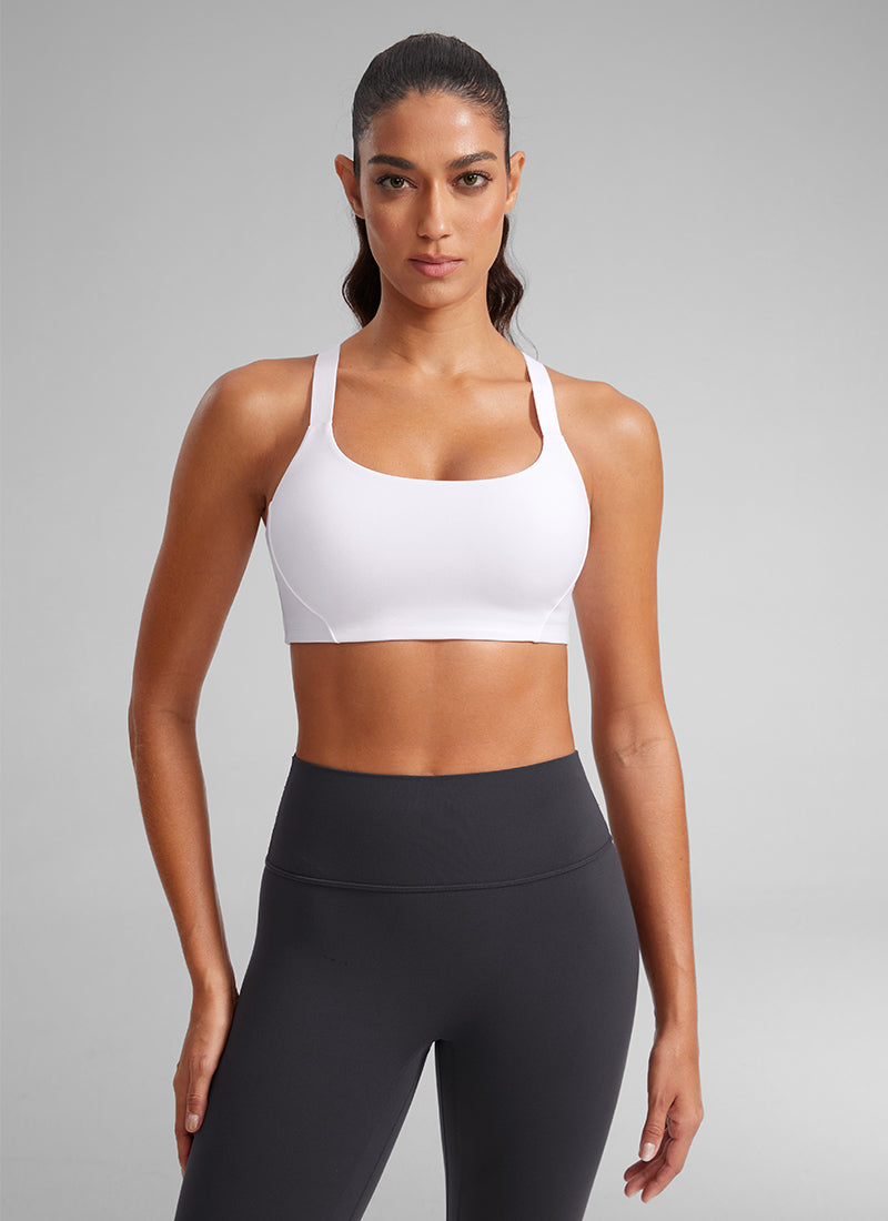 CRZ YOGA Women's Gym Top Butterlift Scoop Neck Bra Adjustable Straps True Navy