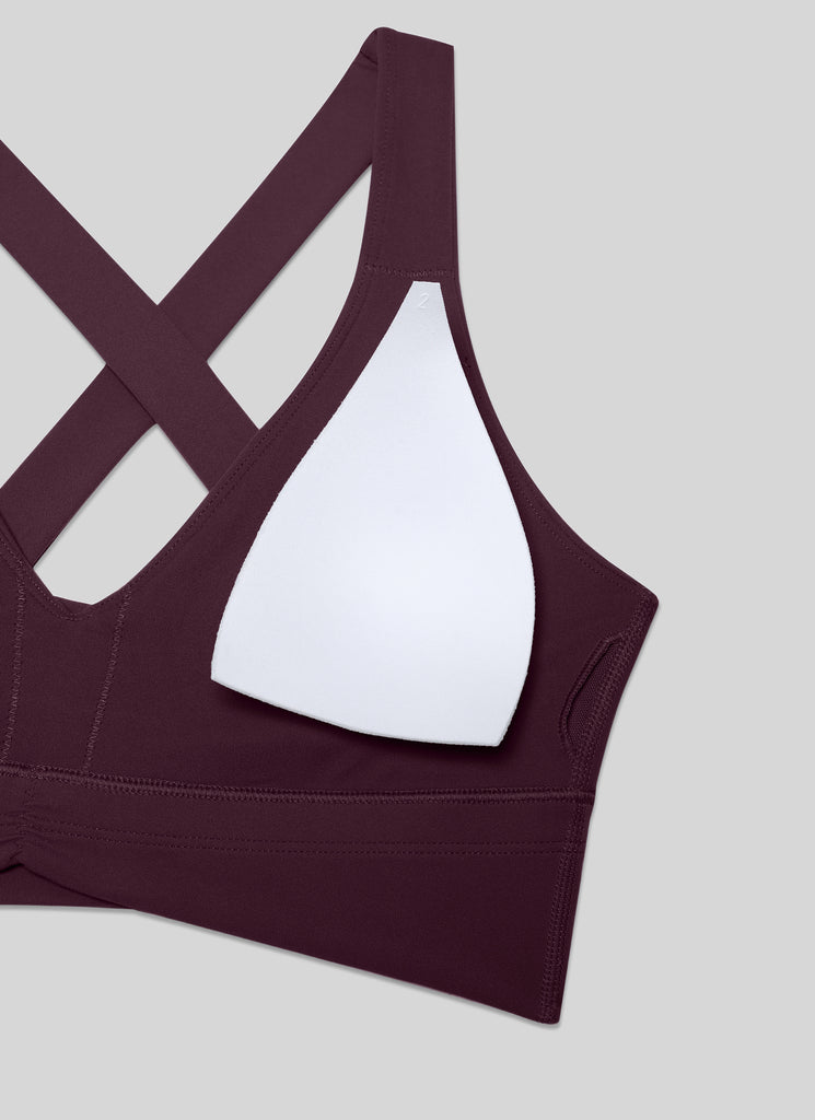 CRZ YOGA Women's Light Support Butterluxe Yoga Bra Ruched V Neck Deep Purple