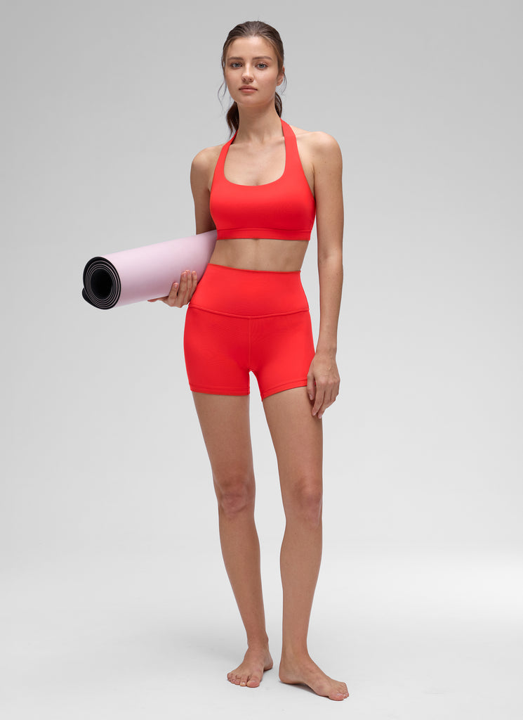 CRZ YOGA Womens Yoga Scoop Neck Padded Open Back Sports Bras Deep Red