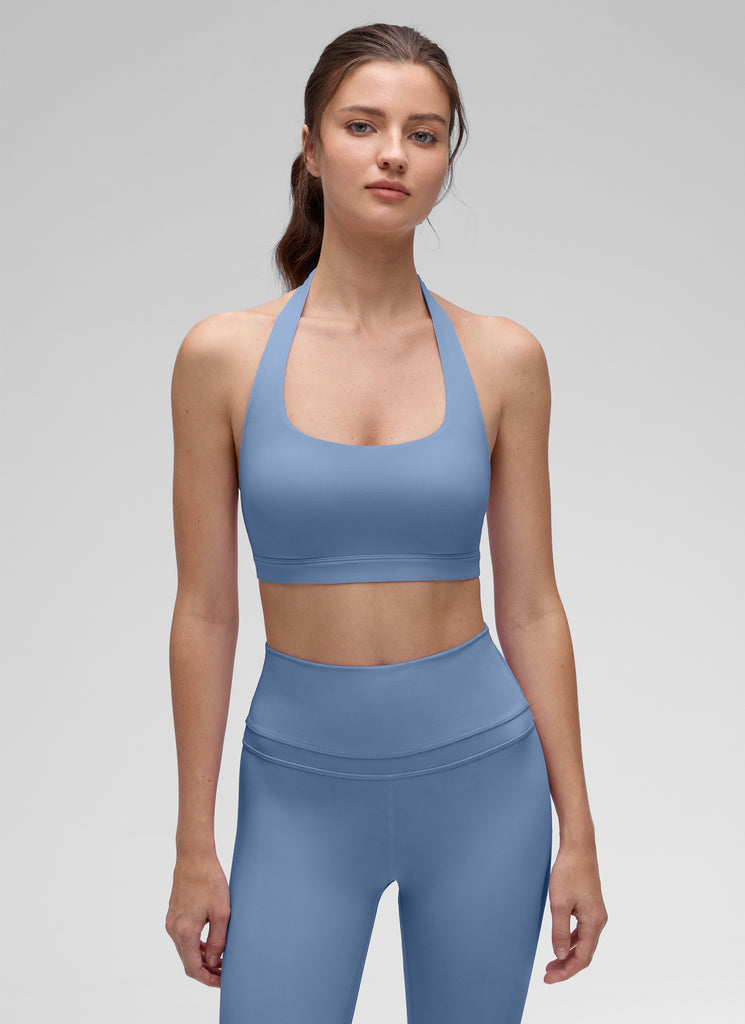 CRZ YOGA Womens Yoga Scoop Neck Padded Open Back Sports Bras Oasis Blue