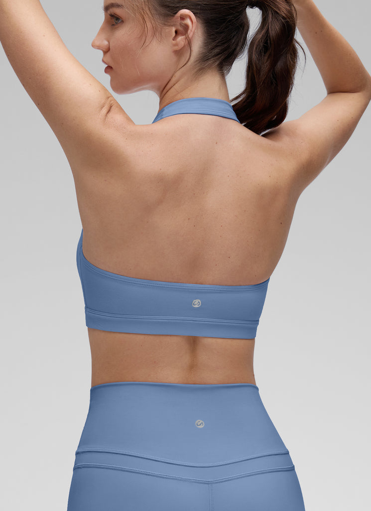 CRZ YOGA Womens Yoga Scoop Neck Padded Open Back Sports Bras Oasis Blue