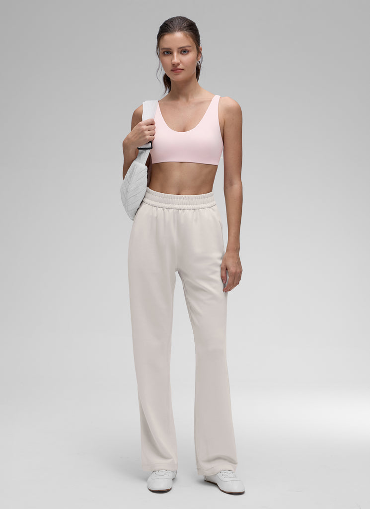 CRZ YOGA Women Butterluxe Soft Double Lined Scoop Neck Sports Bras White