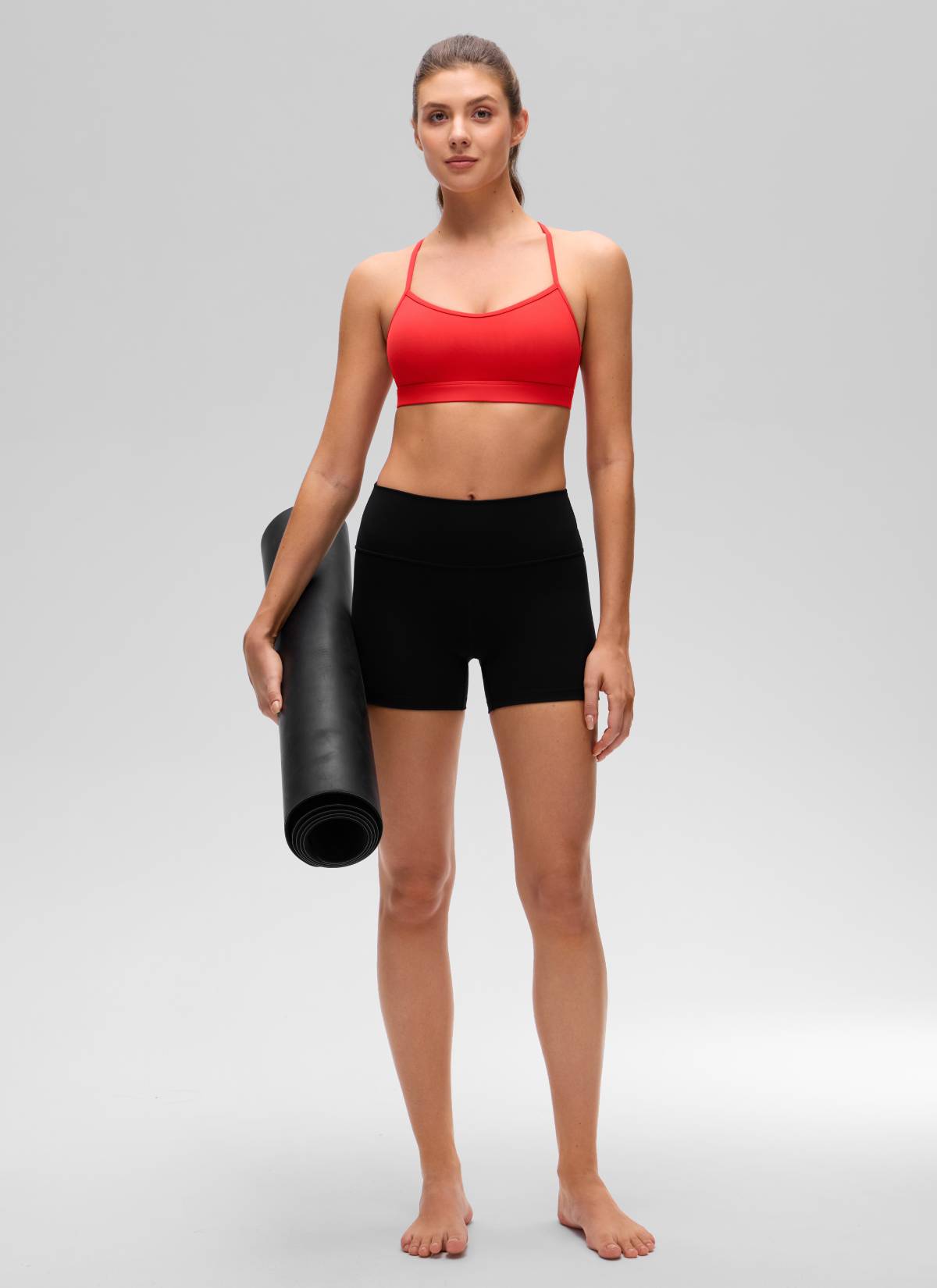 CRZ YOGA Women's Butterluxe Yoga Scoop Neck Cross Back Sports Bra Deep Red @model_info:Gelya