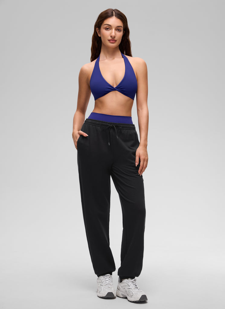 CRZ YOGA Women's Butterluxe Yoga V Neck Crop Double Lined Sports Bra Deep Red