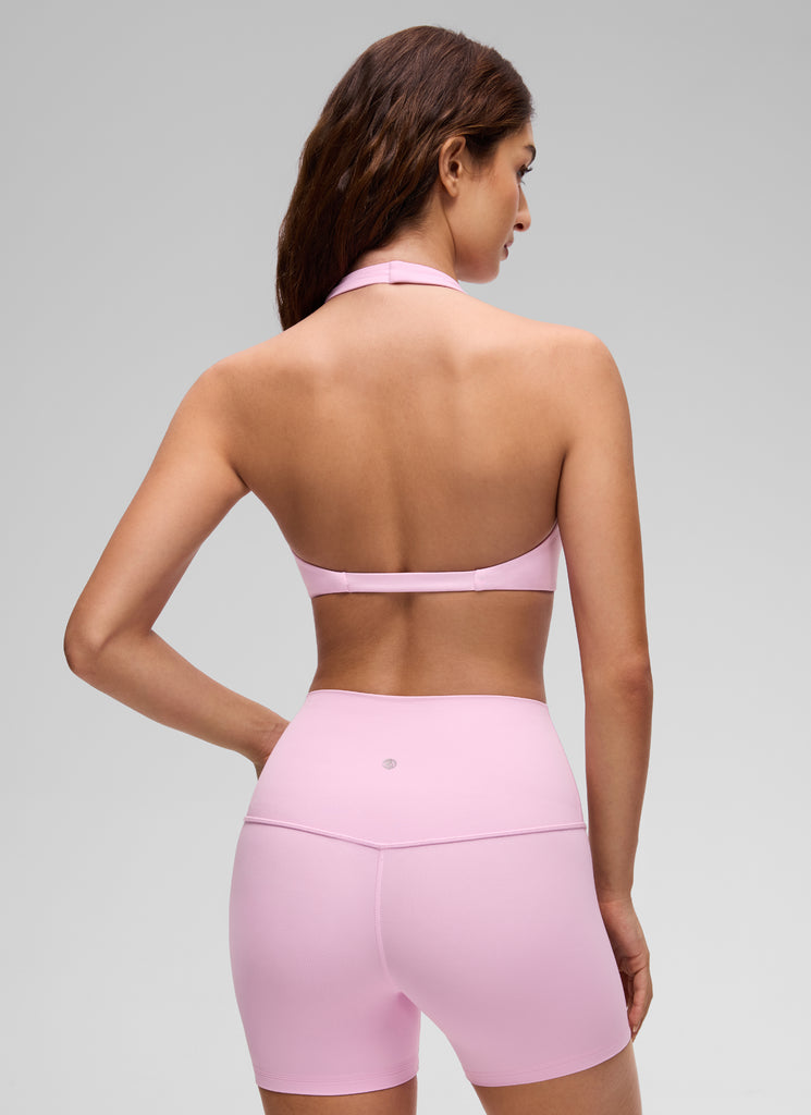 CRZ YOGA Women's Butterluxe Yoga V Neck Crop Double Lined Sports Bra Deep Red