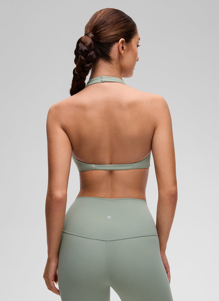 CRZ YOGA Women's Butterluxe Yoga V Neck Crop Double Lined Sports Bra Larkspur Blue