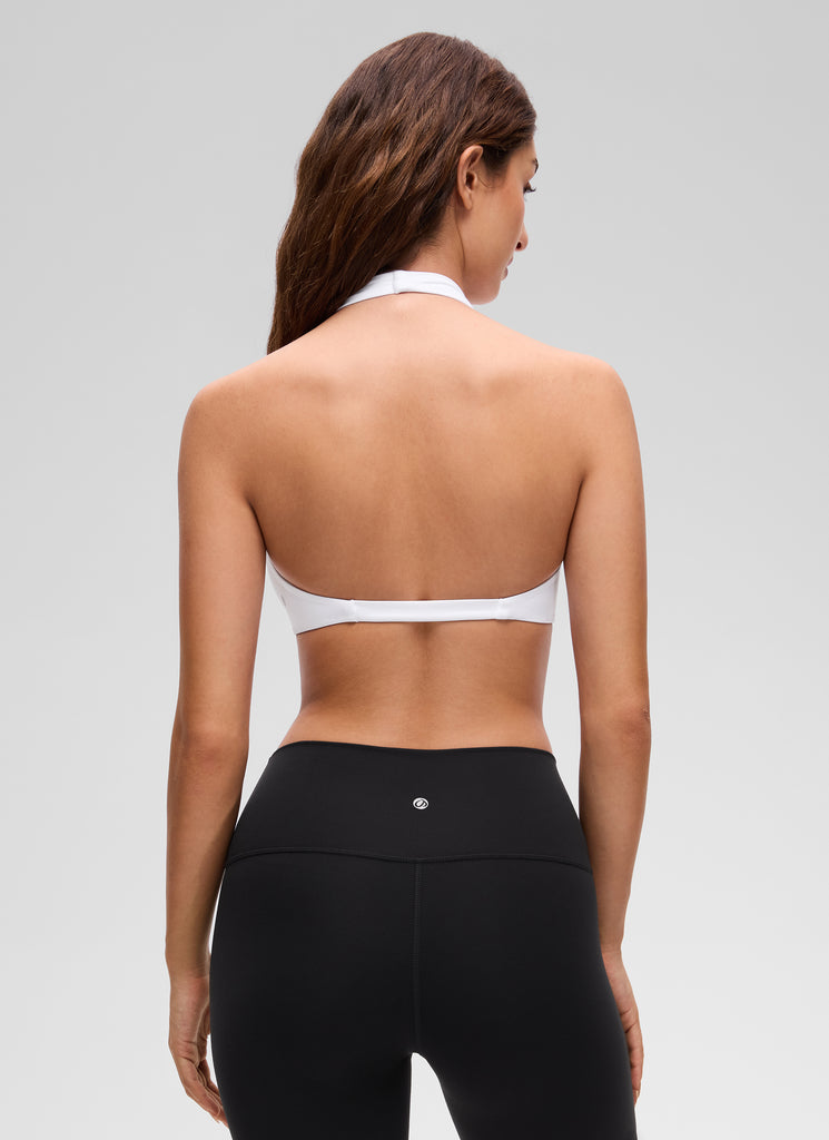 CRZ YOGA Women's Butterluxe Yoga V Neck Crop Double Lined Sports Bra White