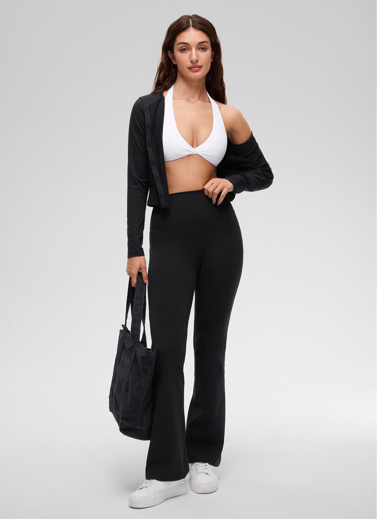 CRZ YOGA Women's Butterluxe Yoga V Neck Crop Double Lined Sports Bra White