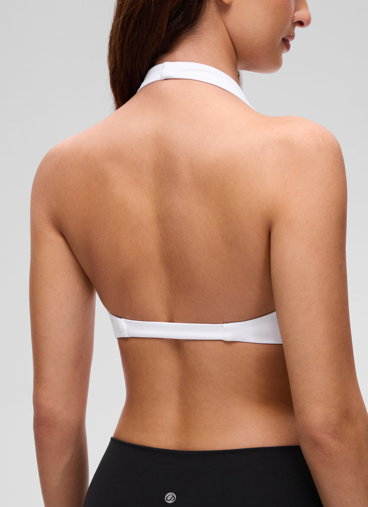 CRZ YOGA Women's Butterluxe Yoga V Neck Crop Double Lined Sports Bra White