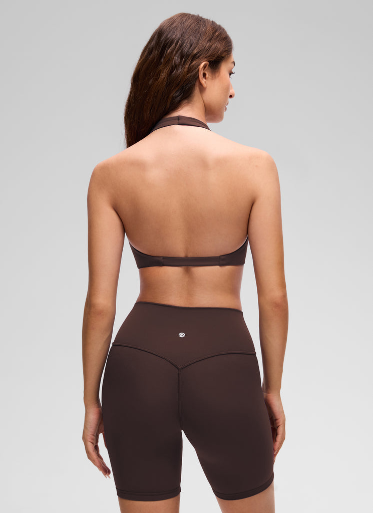 CRZ YOGA Women's Butterluxe Yoga V Neck Crop Double Lined Sports Bra White