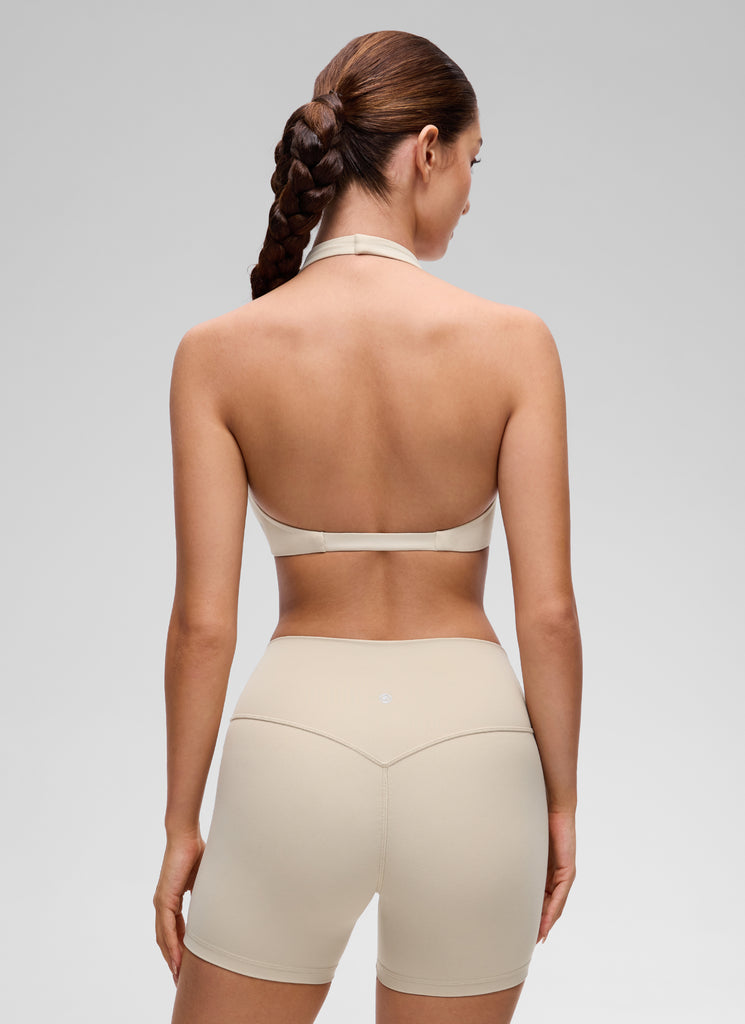 CRZ YOGA Women's Butterluxe Yoga V Neck Crop Double Lined Sports Bra Hot Fudge Brown