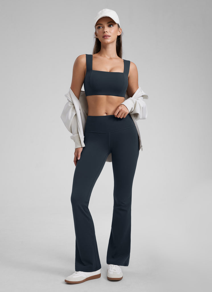 CRZ YOGA Butterluxe Womens Square Neck Open Back Wide straps Sports Bras Mojave Tan