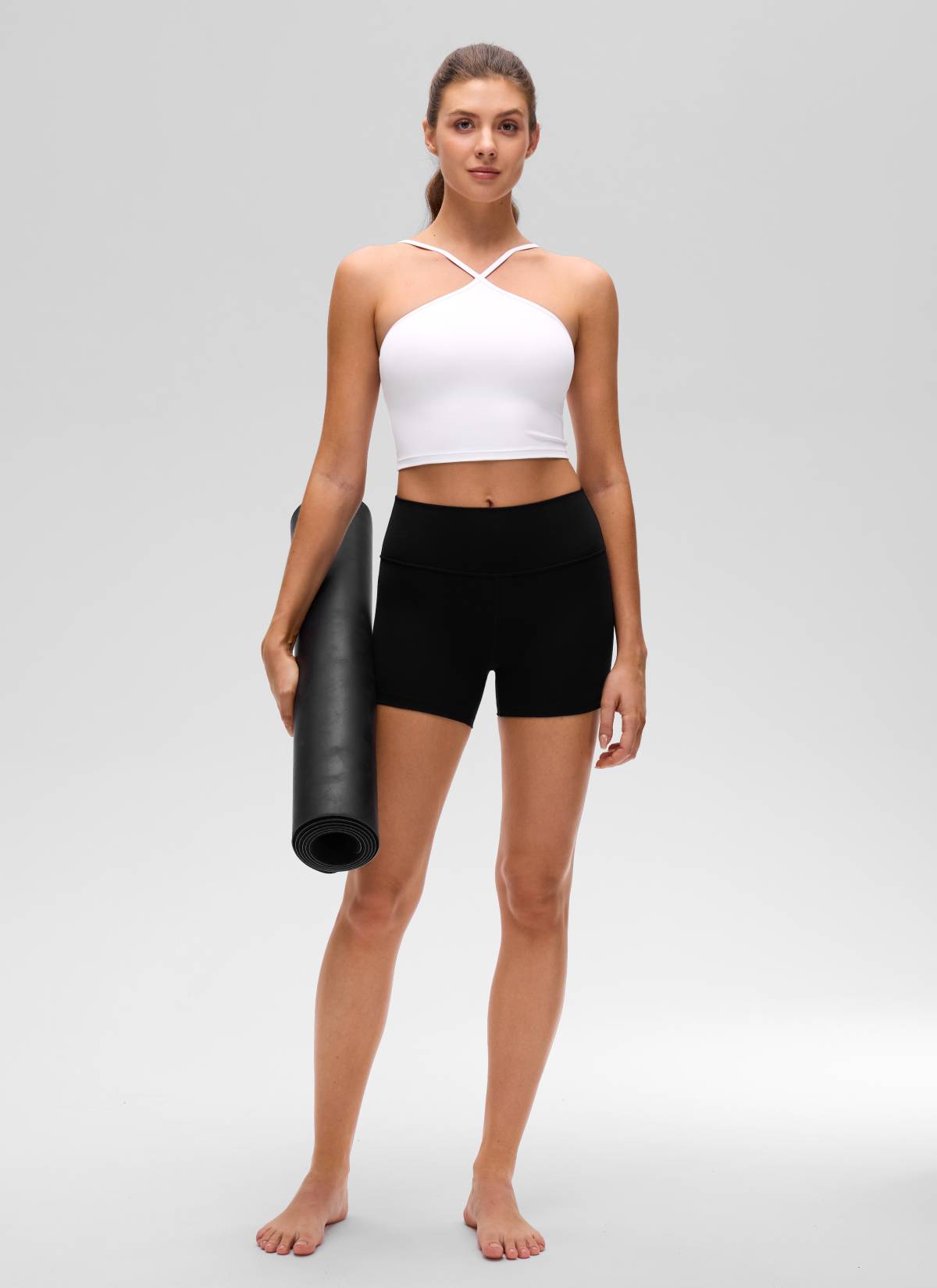 CRZ YOGA Women's Butterluxe Yoga Cross Halter Crop Built in Bra Tank White @model_info:Gelya