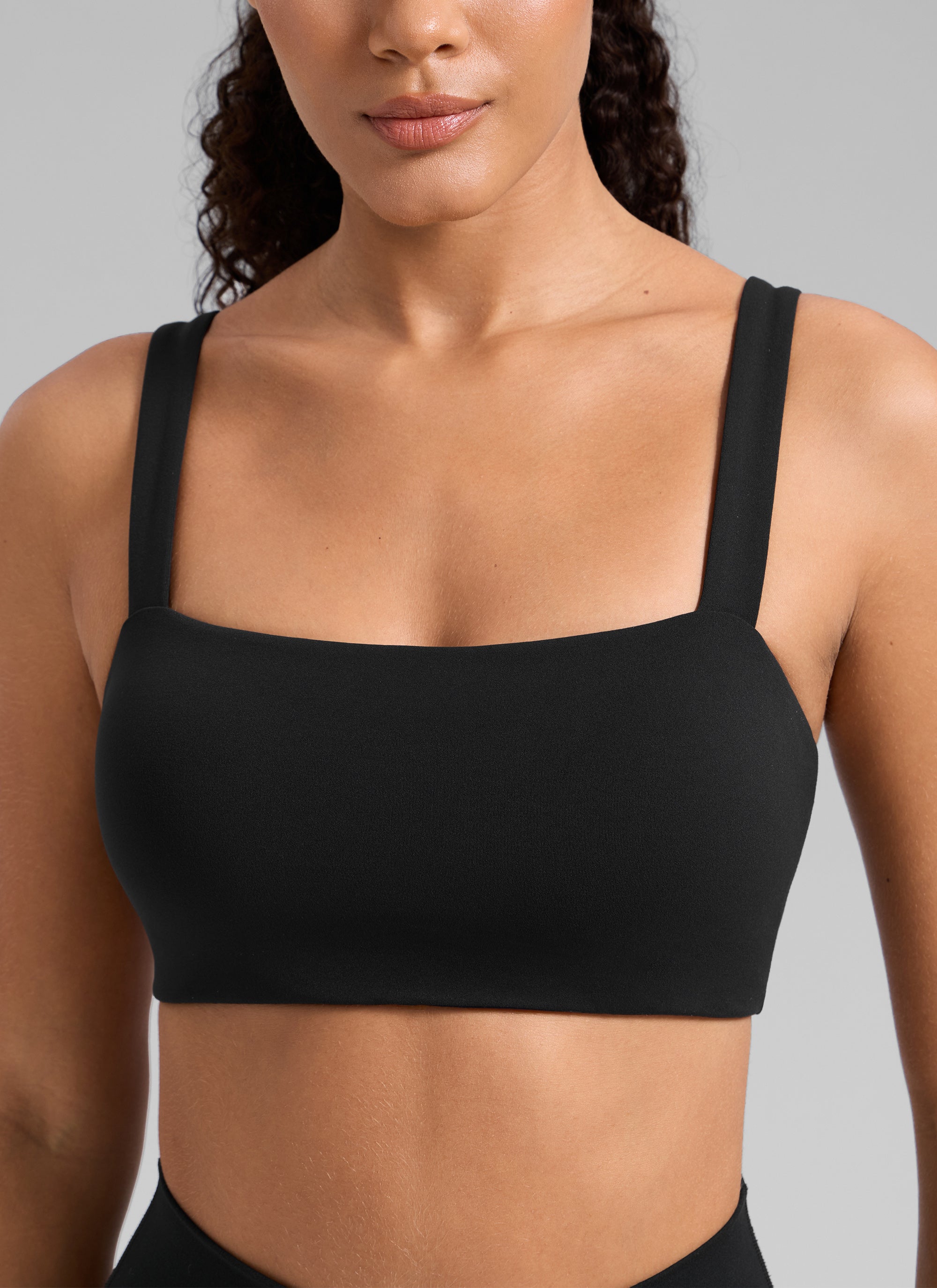 CRZ YOGA Women's Butterlift Workout Square Neck Built in Sports Bra Black