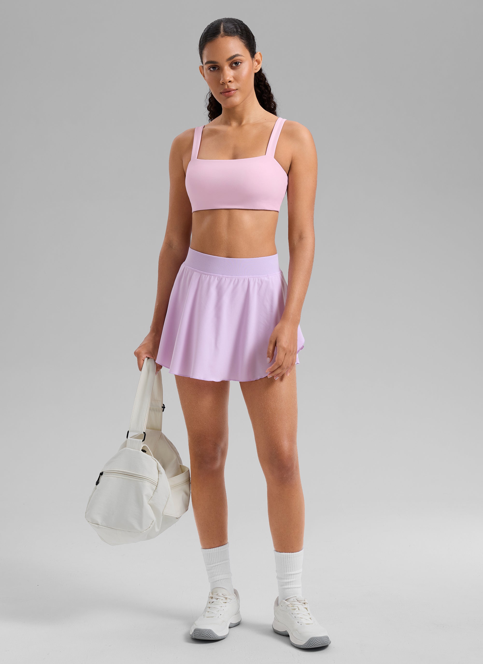 CRZ YOGA Women's Butterlift Workout Square Neck Built in Sports Bra Milk Pink