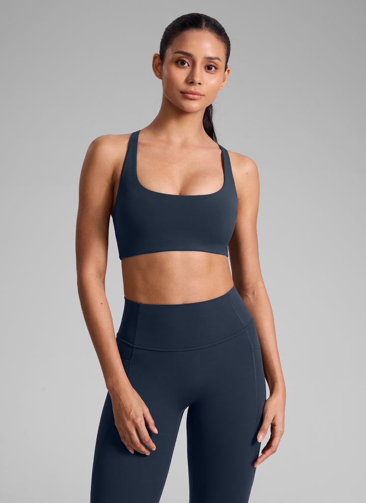 CRZ YOGA Women's Butterlift Workout Cross Back Built in Bra Sports Bra Twilight Blue
