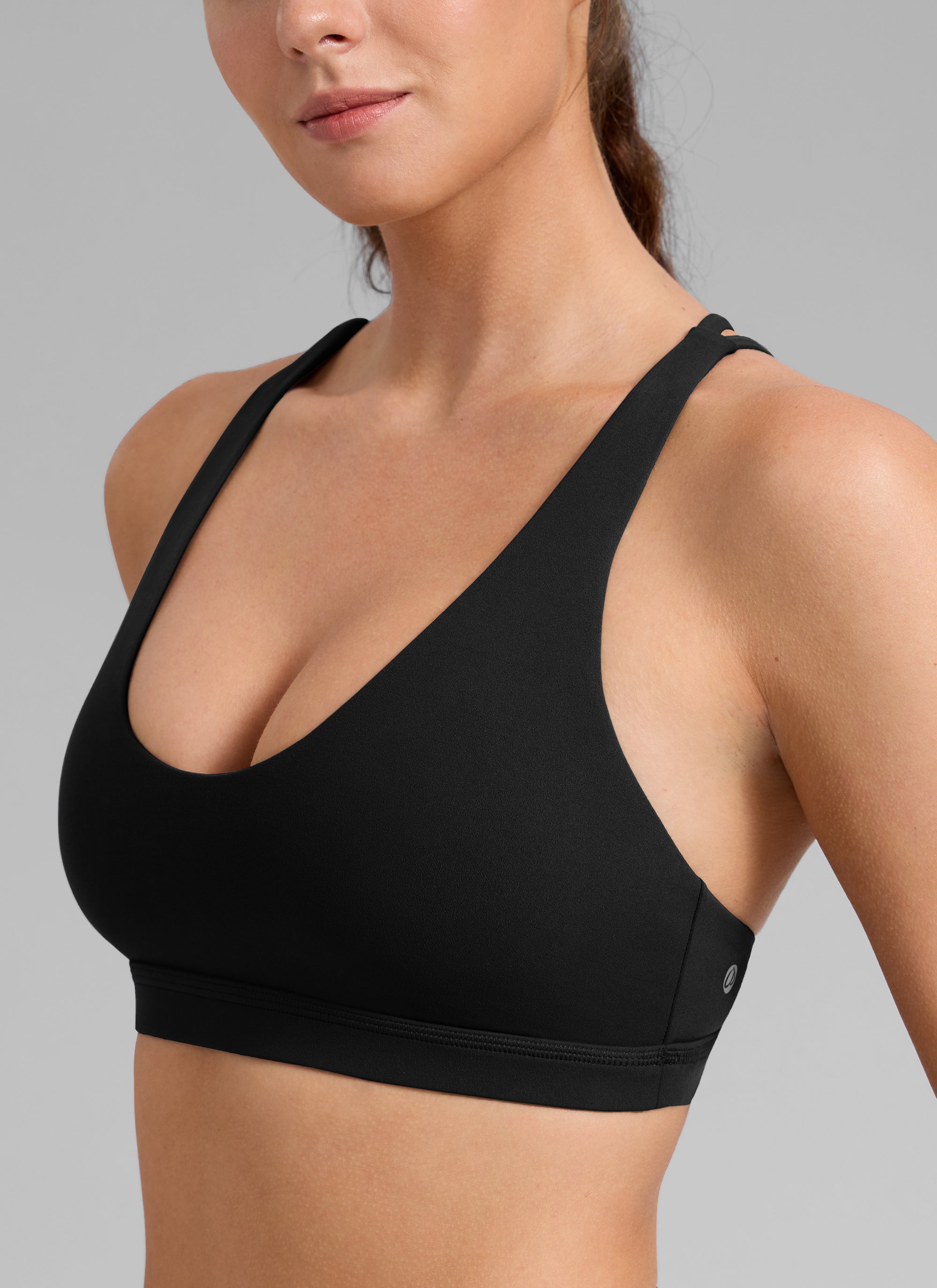 CRZ YOGA Women's Butterlift Workout U Neck Cross Back Sports Bra Black