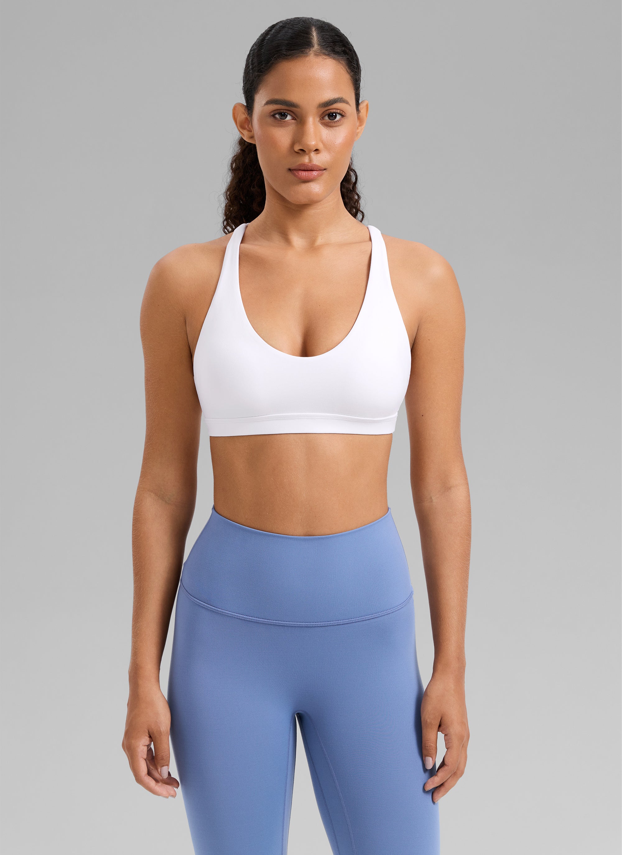 CRZ YOGA Women's Butterlift Workout U Neck Cross Back Sports Bra White