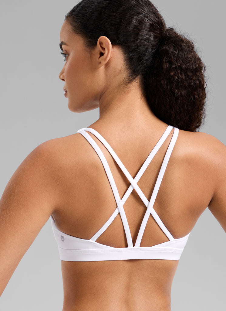 CRZ YOGA Women's Butterlift Workout U Neck Cross Back Sports Bra White