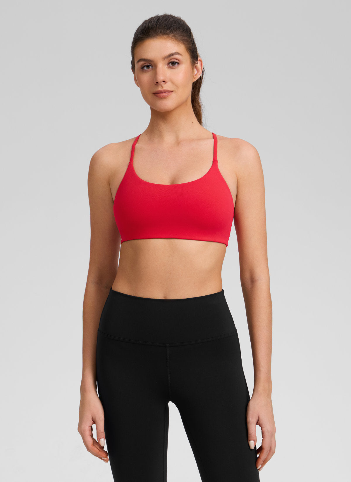 CRZ YOGA Women's Butterlift® Yoga V Back Double Lined Sports Bra Aurora Red