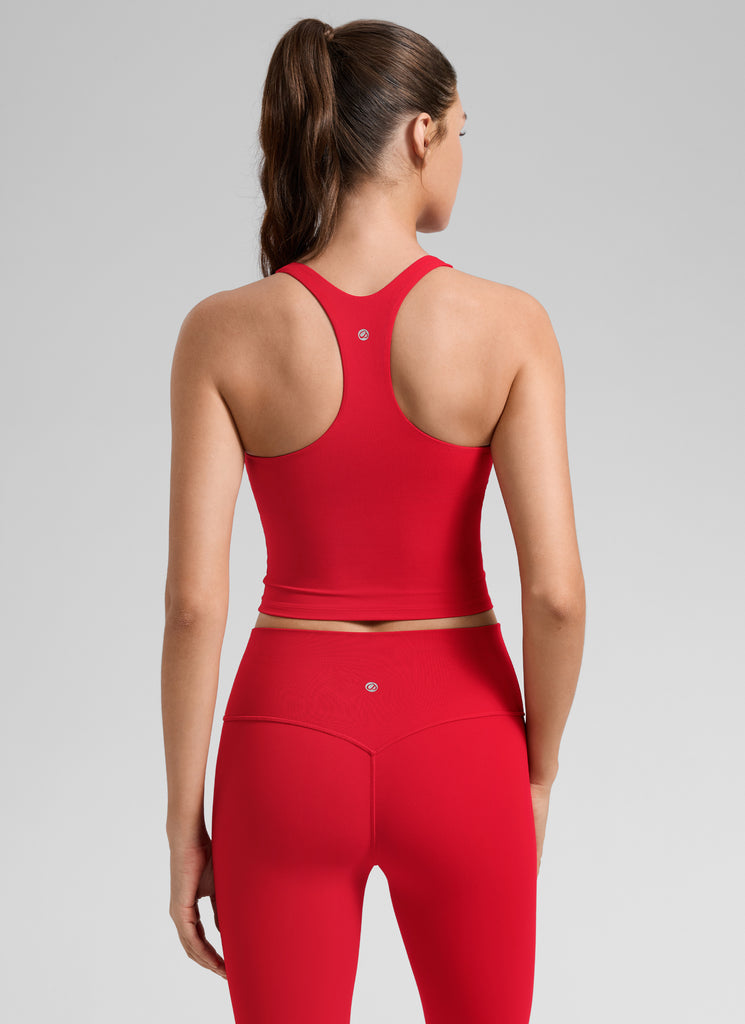 CRZ YOGA Women's Butterlift Workout RacerBack Crop Built in Bra Tank Aurora Red