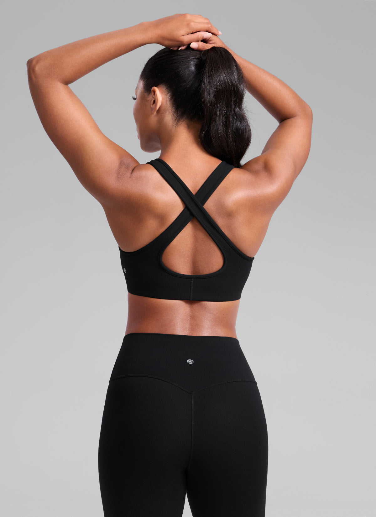 CRZ YOGA Women's Butterlift® Workout Deep V Neck Cross Back Sports Bra Black