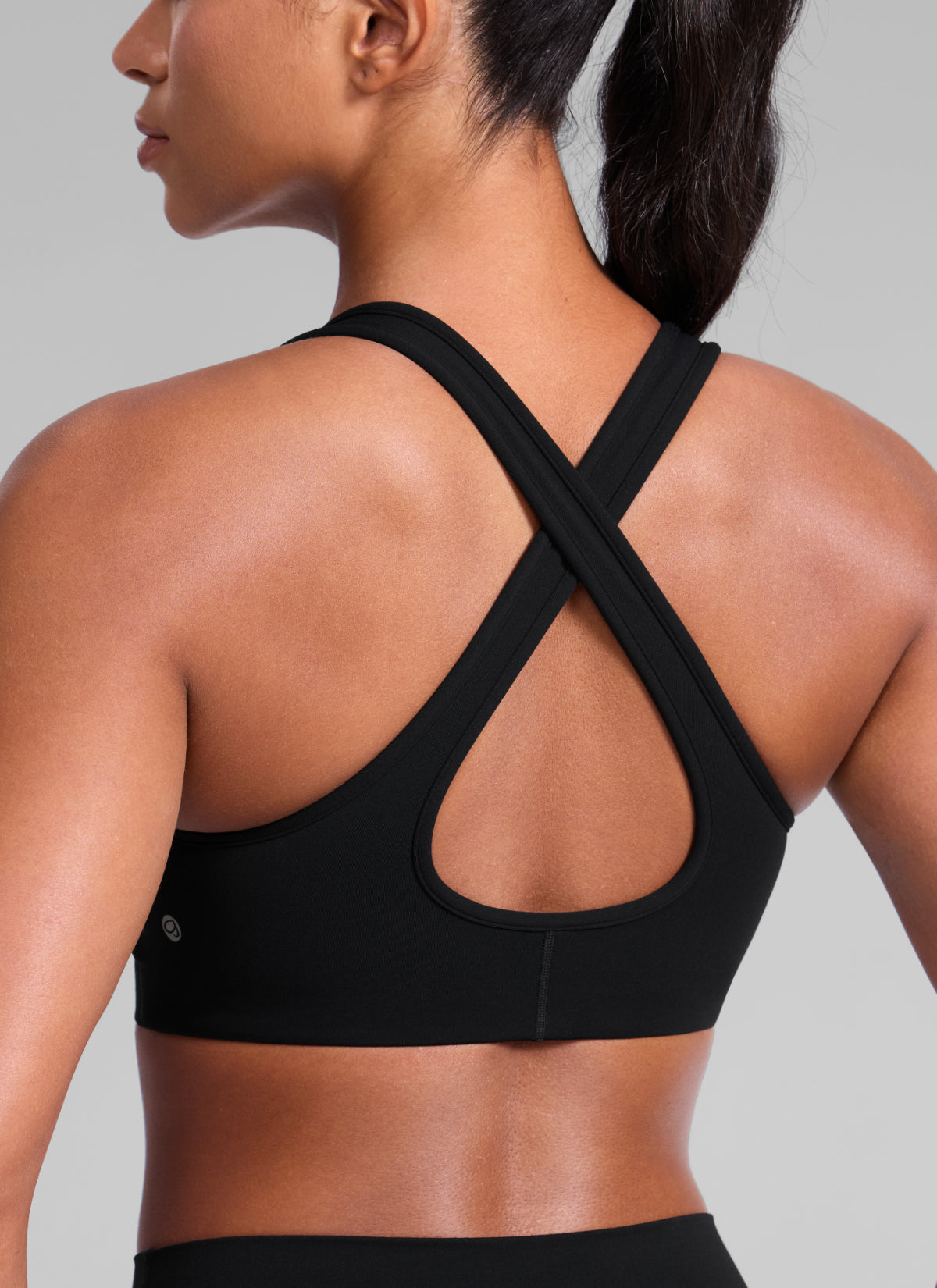 CRZ YOGA Women's Butterlift® Workout Deep V Neck Cross Back Sports Bra Black