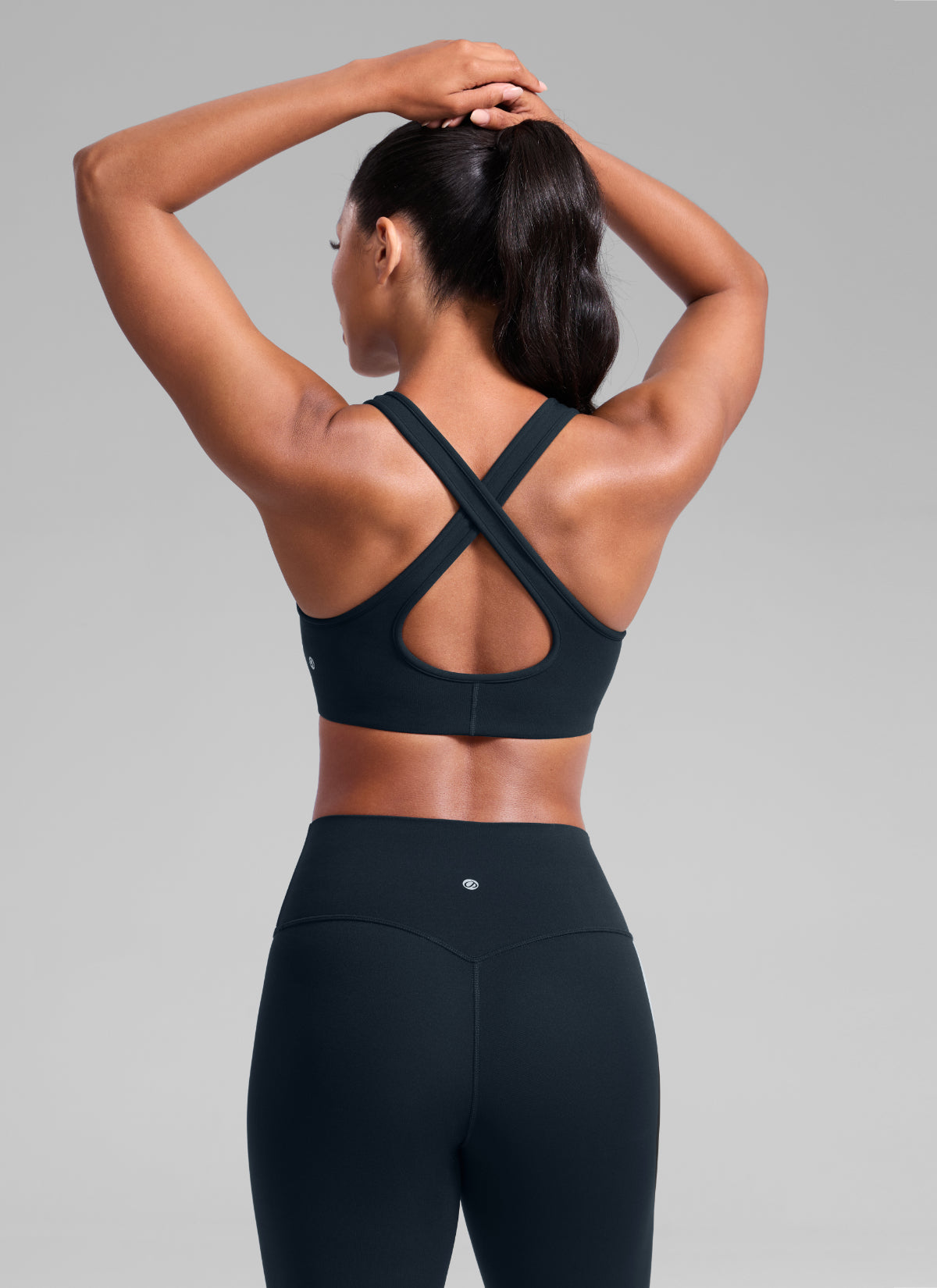 CRZ YOGA Women's Butterlift® Workout Deep V Neck Cross Back Sports Bra True Navy