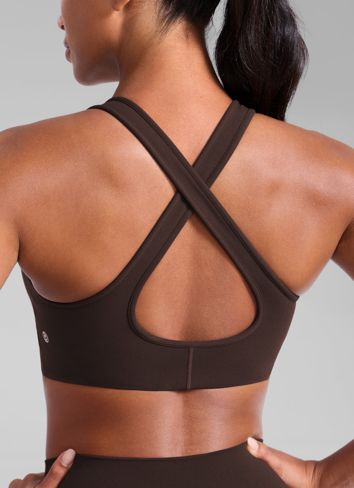 CRZ YOGA Women's Butterlift® Workout Deep V Neck Cross Back Sports Bra Hot Fudge Brown