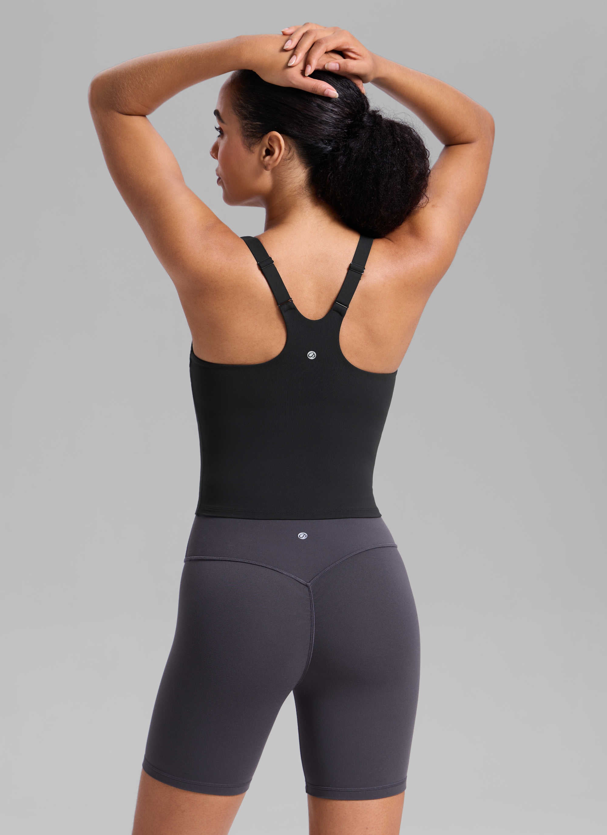 CRZ YOGA Women's Butterlift Workout V Neck Racerback Built in Bra Tank Black