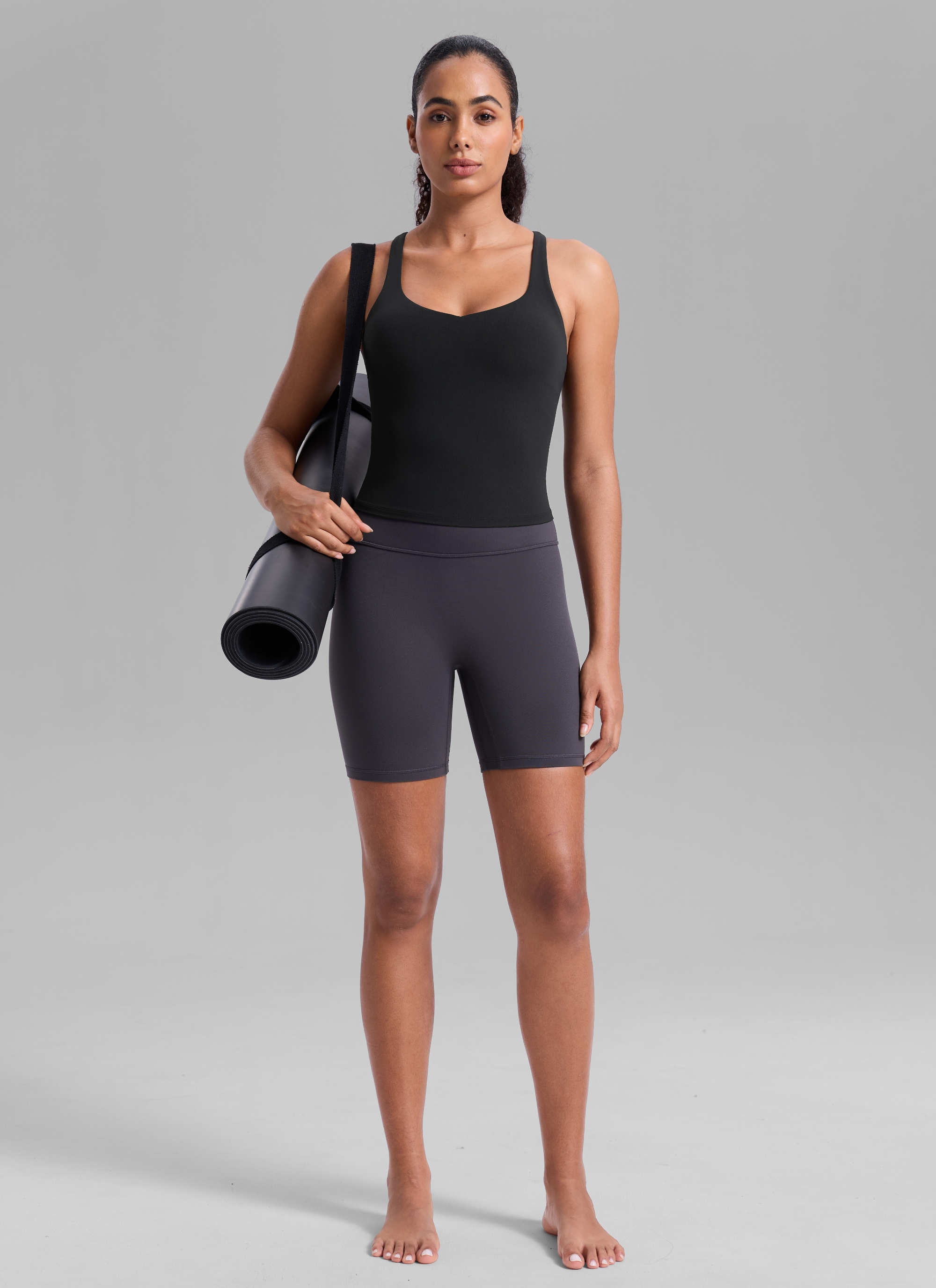 CRZ YOGA Women's Butterlift Workout V Neck Racerback Built in Bra Tank Black